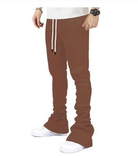 Plus Size Cargo Stacked Pants for Men Fleece Flare Sweat Pants Street Wear Men Pile Up Hiphop Pants New Design