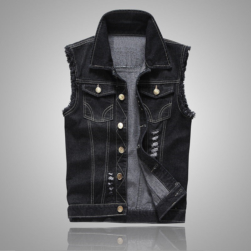 Cowboy vest men's spring and autumn new slim fit denim vest jacket men's casual sleeveless vest denim top with two chest pockets
