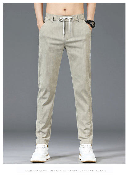 6 Colour Summer Men's Classic  Cotton Solid Color Fashion Business Casual Pants Elastic Waist Korean Fashion Men Clothing 28-38