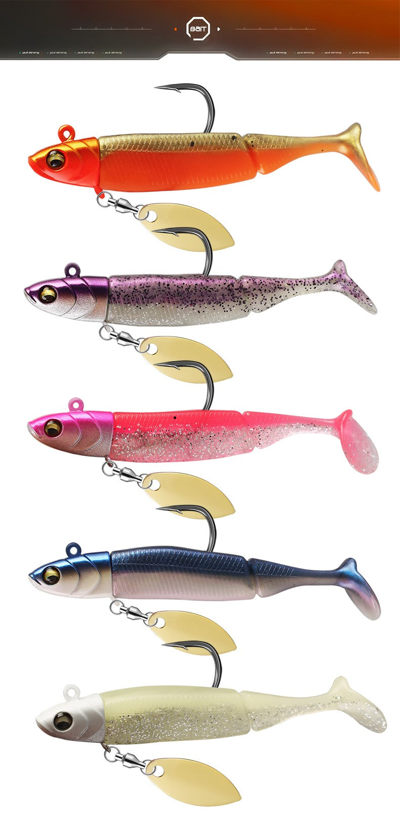 Iscas de Pesca TAIYU de Venda Quente 20g Jig Head T-tail Isca Macia de Silicone Wobbler Isca Colher Giratória de Metal para Pesca de Lúcio Truta Baixo