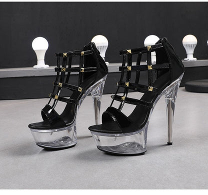 Light Up Glowing Sandals Women Transparent Platform Luminous Wedding High Heels Fashion Rivet Summer Nightclub Stripper Shoes