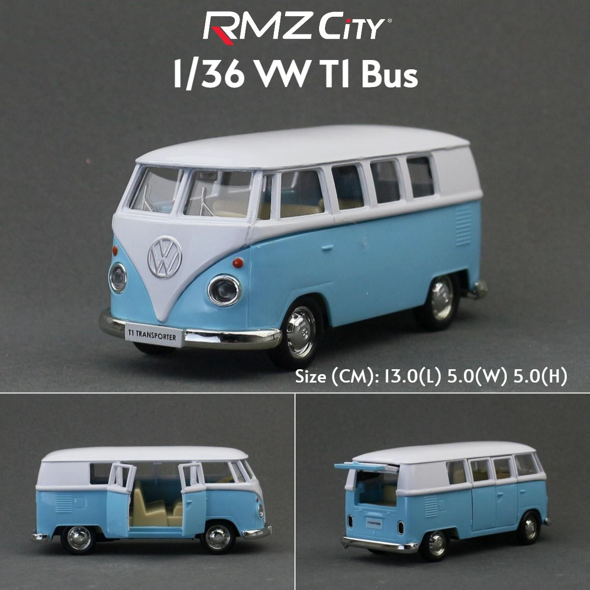 1/36 Volkswagen T1 Transporter Samba Bus RMZ CiTY 5'' Carro de Brinquedo Modelo para Crianças Miniatura Diecast Coleção Presente para Meninos