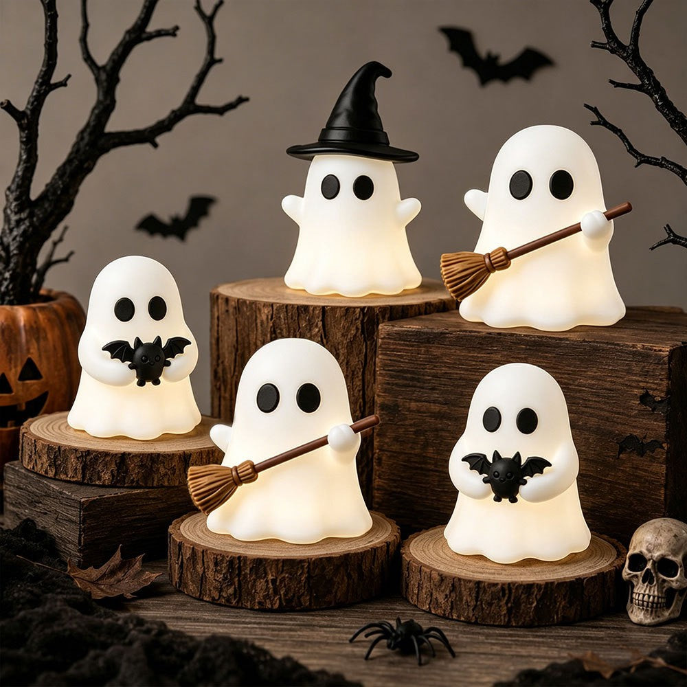 Halloween Luminous Mini Ghost Statue Soft  Glow In Dark Ornament Cute Spooky Table Decor for Baking Topper Handcraft Holiday