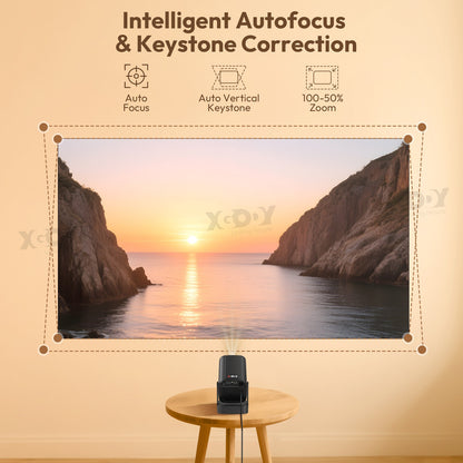 Projetor inteligente XGODY Gimbal5 PRO 4K HD 12000LMS com correção Keystone, nativo 1080p, Wi-Fi duplo, Bluetooth, Android e Home Theater