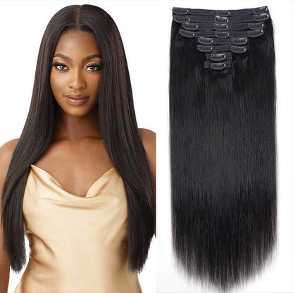 Apliques de Cabelo Liso Humano para Cabeça Inteira 8 Peças 100% Cabelo Humano para um Visual Natural 28 30 32 Polegadas