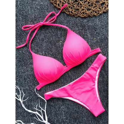 Triangle Bikini Push Up Bathing Suit Women Solid Split Halter Micro Bikini Two Piece Sets 2025 New Brazilian Bathing Suit Female