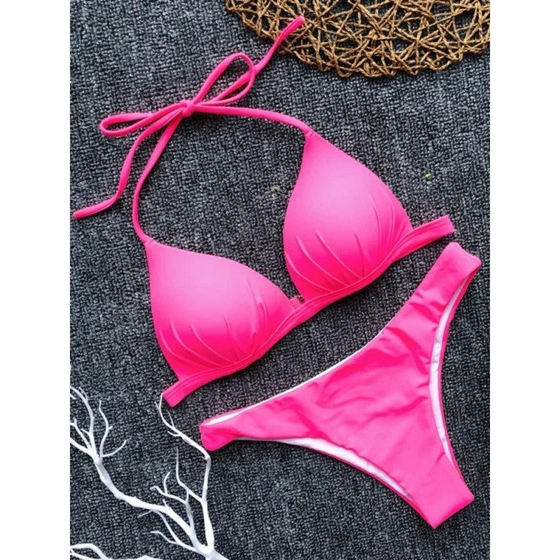 Triangle Bikini Push Up Bathing Suit Women Solid Split Halter Micro Bikini Two Piece Sets 2025 New Brazilian Bathing Suit Female