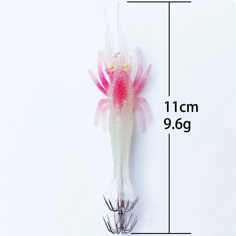 1 unidade 10g 11cm Camarão Macio Isca de Pesca Luminosa Polvo Lula Choco Isca Artificial pesca Apetrechos de Pesca