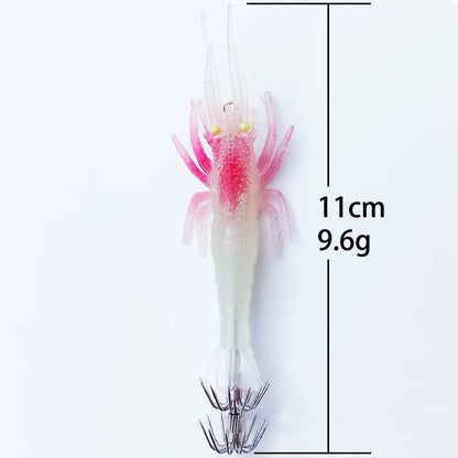 1 unidade 10g 11cm Camarão Macio Isca de Pesca Luminosa Polvo Lula Choco Isca Artificial pesca Apetrechos de Pesca