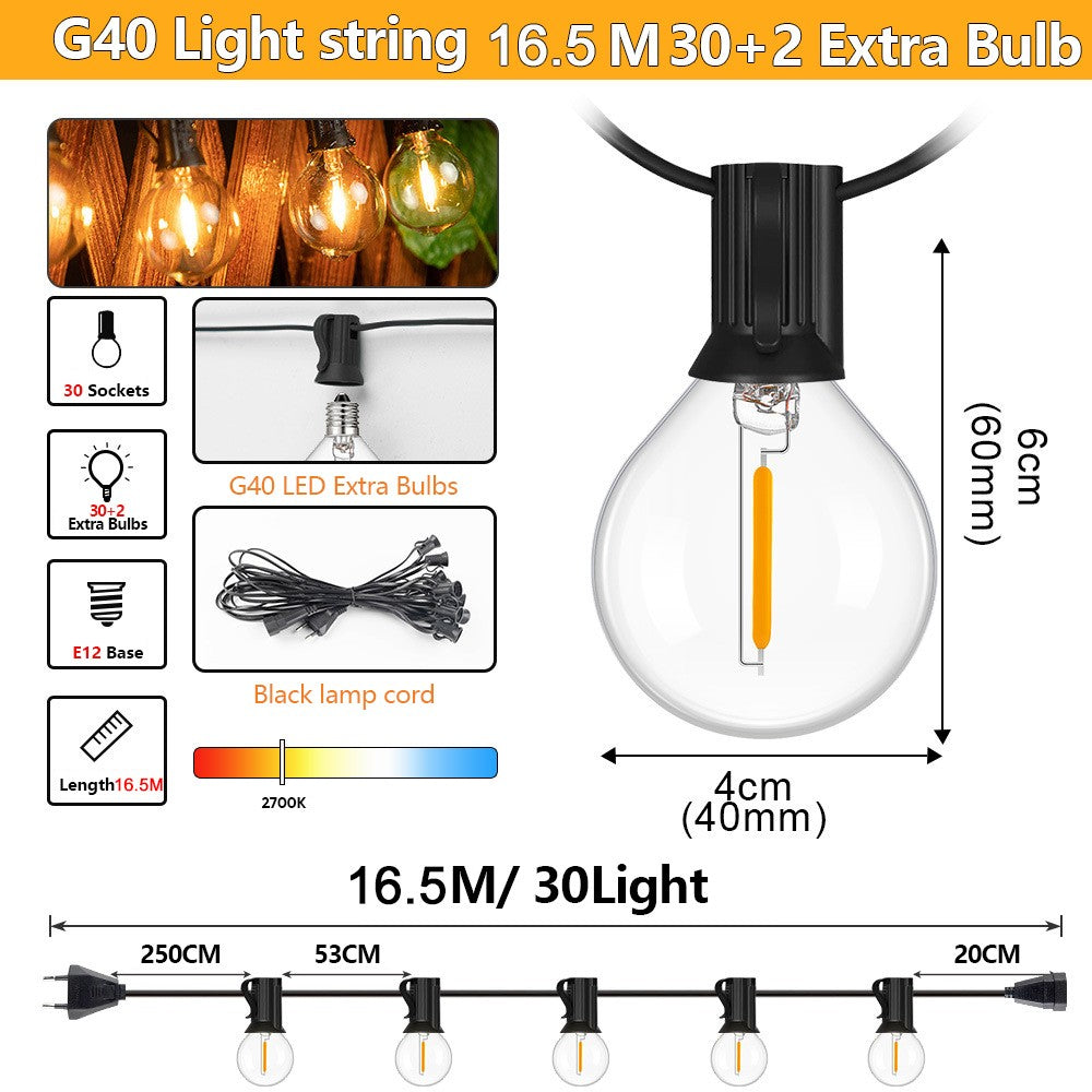 Outdoor LED Waterproof G40 String Light EU Plug Shatterproof Light Bulb Garden Fairy String Lights for Patio Festoon Party Decor
