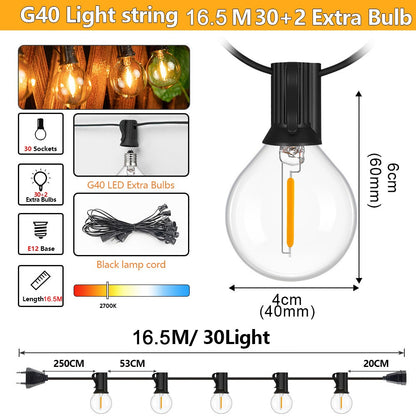 Outdoor LED Waterproof G40 String Light EU Plug Shatterproof Light Bulb Garden Fairy String Lights for Patio Festoon Party Decor