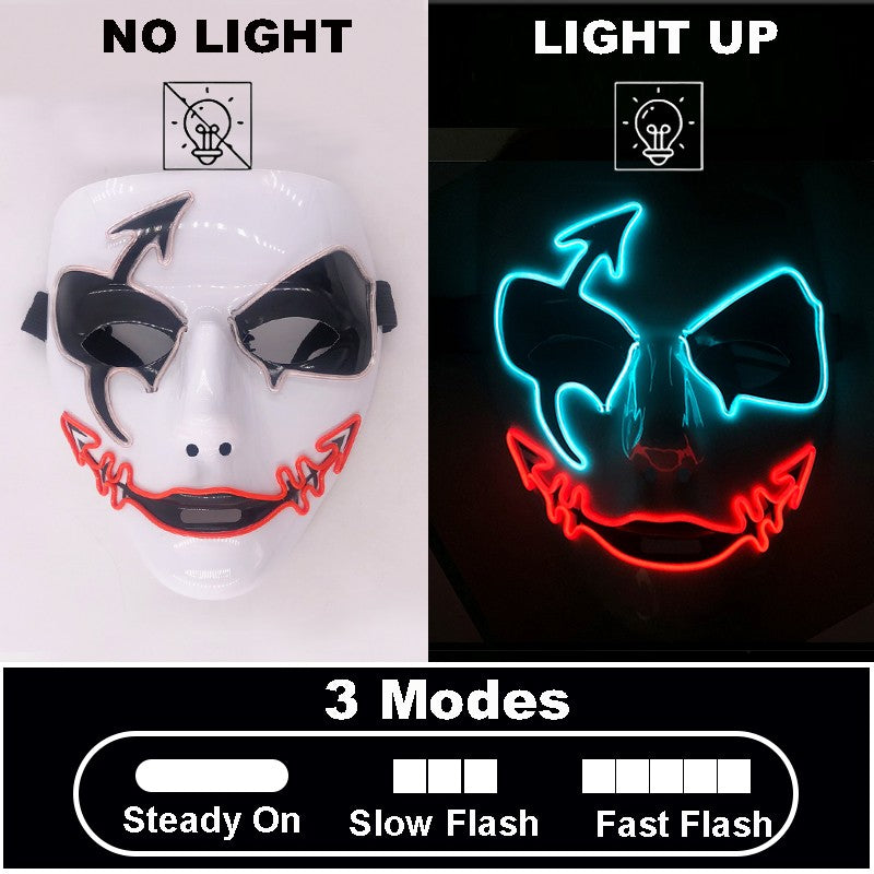 Shuffle Dance Mask Luminous Purge Mask Devil Glowing Masquerade Cosplay Mask for Halloween Horror Haunted House Props