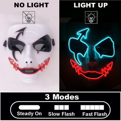 Shuffle Dance Mask Luminous Purge Mask Devil Glowing Masquerade Cosplay Mask for Halloween Horror Haunted House Props