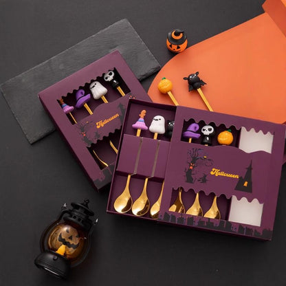 Conjunto de Talheres de Aço Inoxidável Halloween - Colher de Café Colher de Sobremesa Garfo de Fruta - Acessórios de Festa Temática
