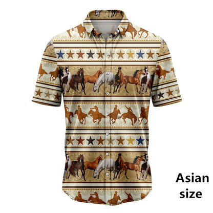 Retro Western Cowboy Pattern Shirt Man 3d Printed Casual Hawaiian Short Sleeve Tops Y2K Funny Graphic Plus Size Button Up Blouse