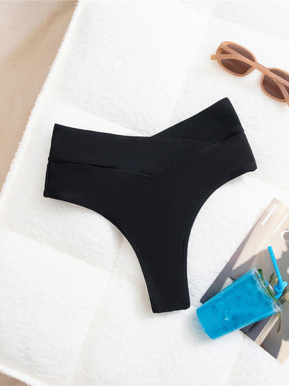 S - XL High Waist High Leg Cut Bikini Bottom Swim Brief Women Swimwear Female Bather Brazilian Tanga Panties Underwear K7095