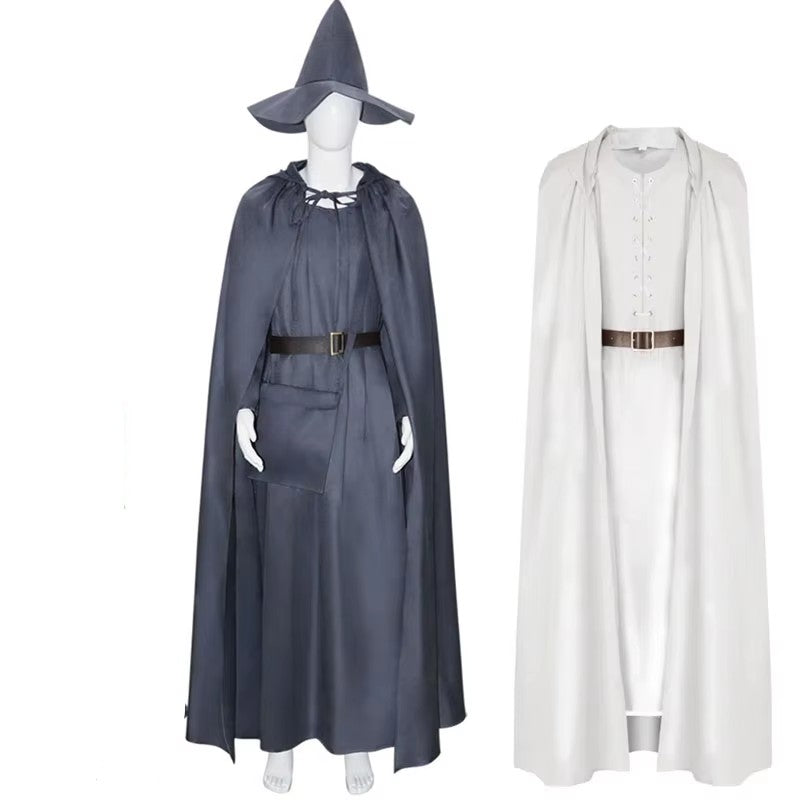 Movie Gandalf Cosplay Costume White Rings Robe Cape Men Fantasia Halloween Carnival Suit