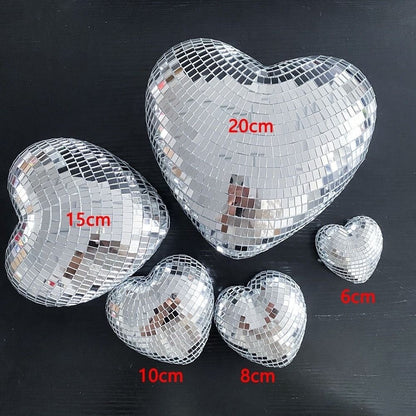 Heart-Shaped Disco Ball Decorations Lightweight Reflective Christmas Party Decorations Glass Keychain Glass Decorations