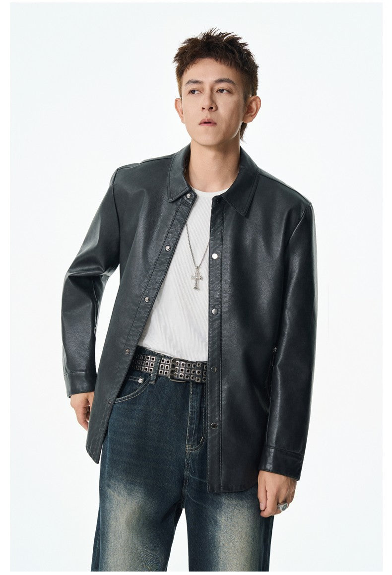 Men New Leather Jacket Men's Retro Black Classic Turn Collar Leather Jackets Trendy Cool Jacket Motorcycle Faux Leather Jacket