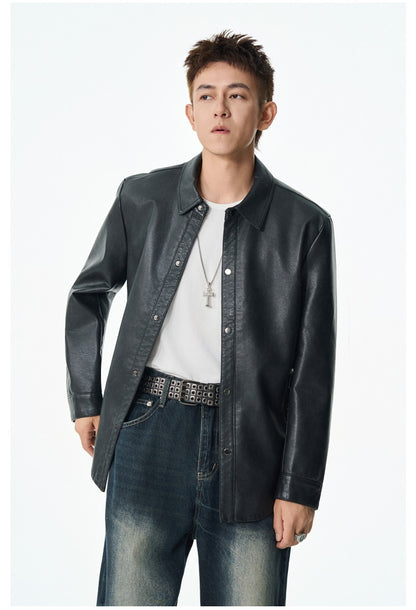 Men New Leather Jacket Men's Retro Black Classic Turn Collar Leather Jackets Trendy Cool Jacket Motorcycle Faux Leather Jacket