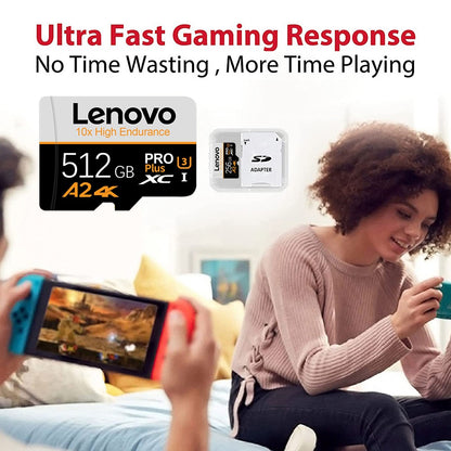 Cartão Micro SD de alta capacidade Lenovo 2TB 1TB 512GB 256GB Cartão de Memória SD de Alta Velocidade Cartão de Memória 128GB para Switch Drone Telefone