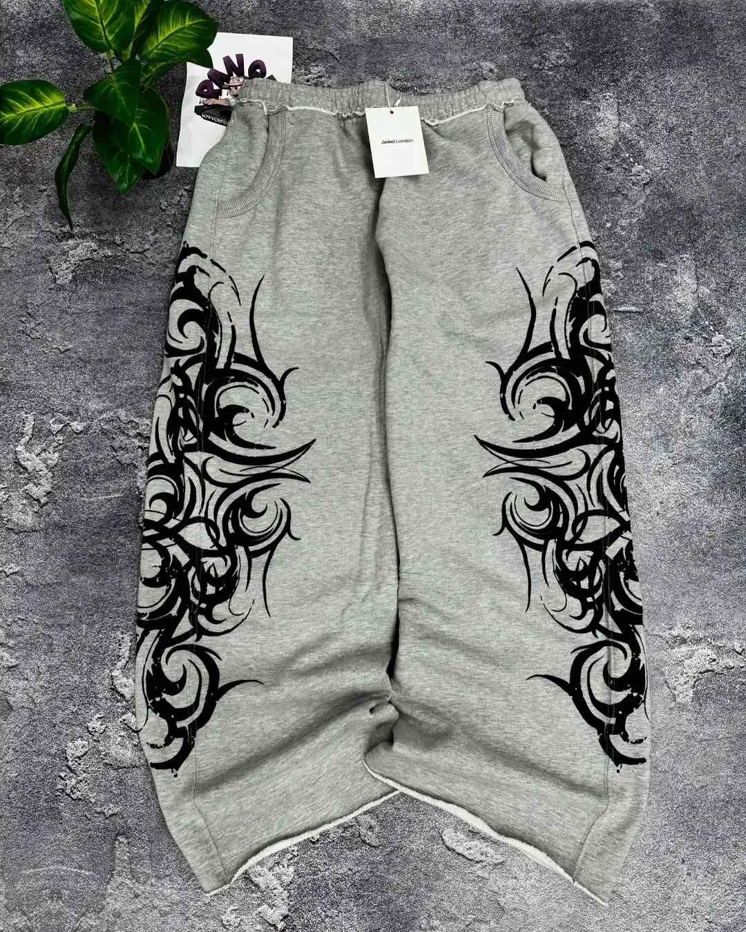 Jaede Lindon Wing Print Jeans Retro Gothic Trendy Loose Pants Oversized Washed Hip-hop Harajuku Pattern Couple Wide Pants