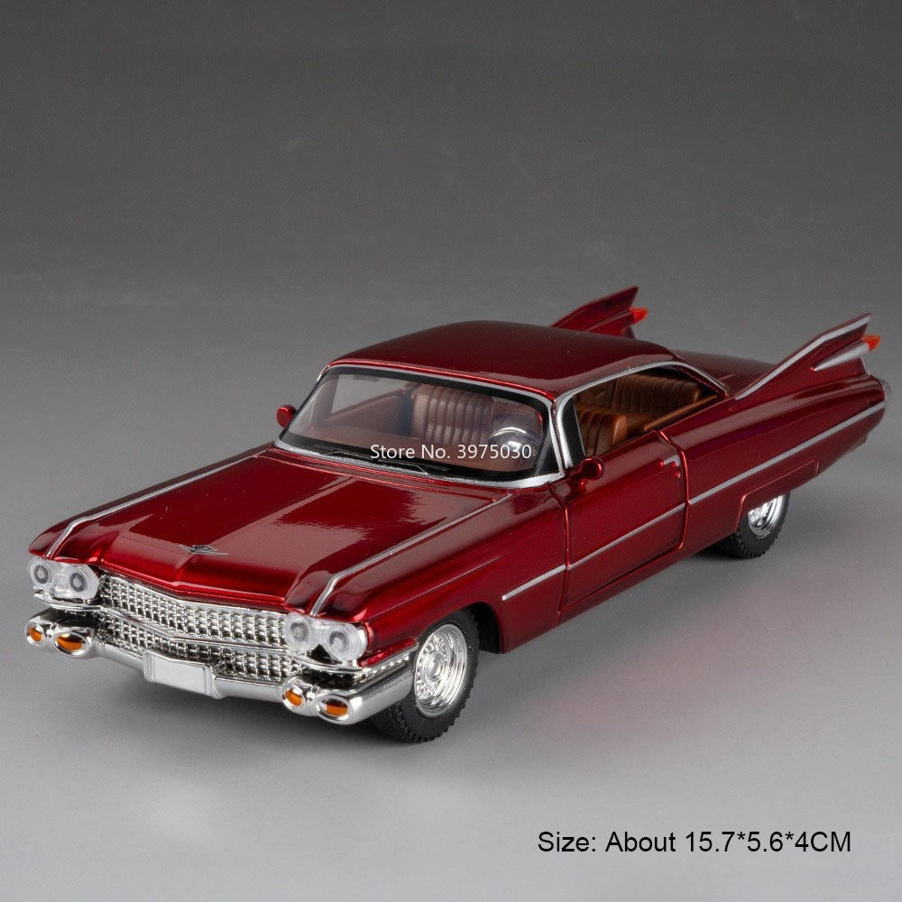 1:32 Escala Cadillac Eldorado Carros Brinquedo Modelos Pneus de Borracha com Luz Música Veículos Roda Puxar para Trás Miniatura de Carro Enfeite