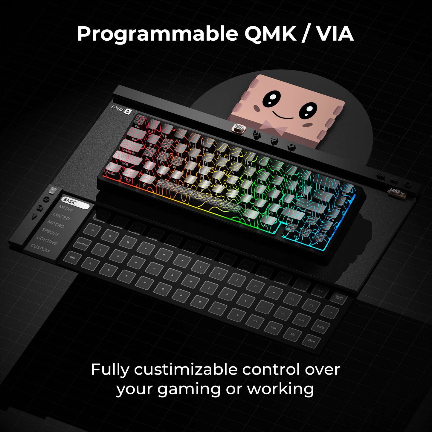 Teclado Mecânico XVX M67 JadeStone com Teclas IMD-Tech Hot Swappable Design Gasket Teclado com Retroiluminação RGB Personalizada Tri-Modo