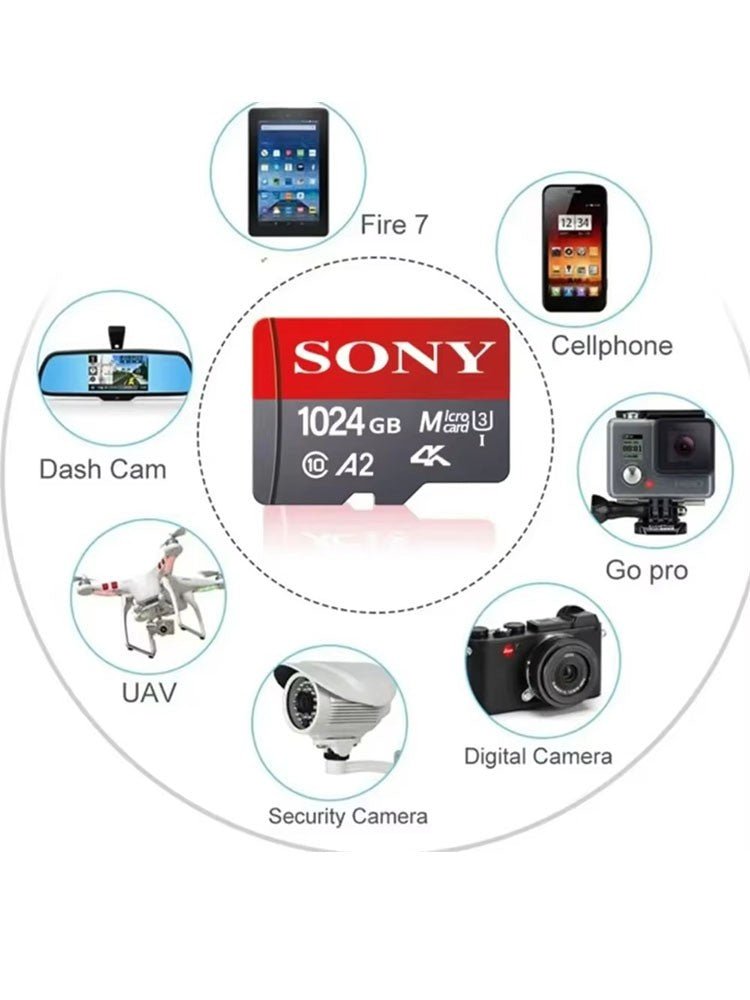 Cartão Micro TF SD Sony, Cartão de Memória SD Extreme, Cartão de Memória Flash TF de 128GB, 1TB, 512GB, 256GB A2 U3 V30 SD Card, adequado para mob