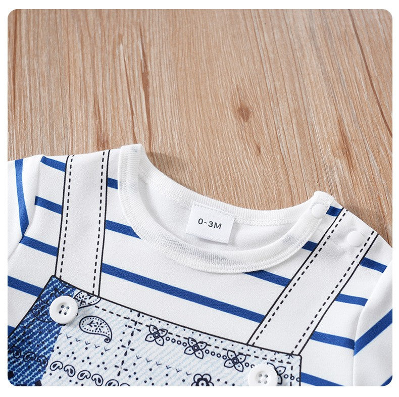 Baby Clothes Cute Cartoon Bear Fake Shoulder Strap Comfortable And Soft 0-18 Boys And Girls Summer Short Sleeved Baby Jumpsuit