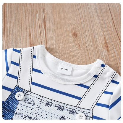 Baby Clothes Cute Cartoon Bear Fake Shoulder Strap Comfortable And Soft 0-18 Boys And Girls Summer Short Sleeved Baby Jumpsuit