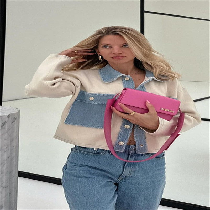 Women 's Jackets Laple Denim Patchwork Fringes Big Pockets Single Breasted Long Sleeve Coat Female 2025 Spring New Lady Outwears
