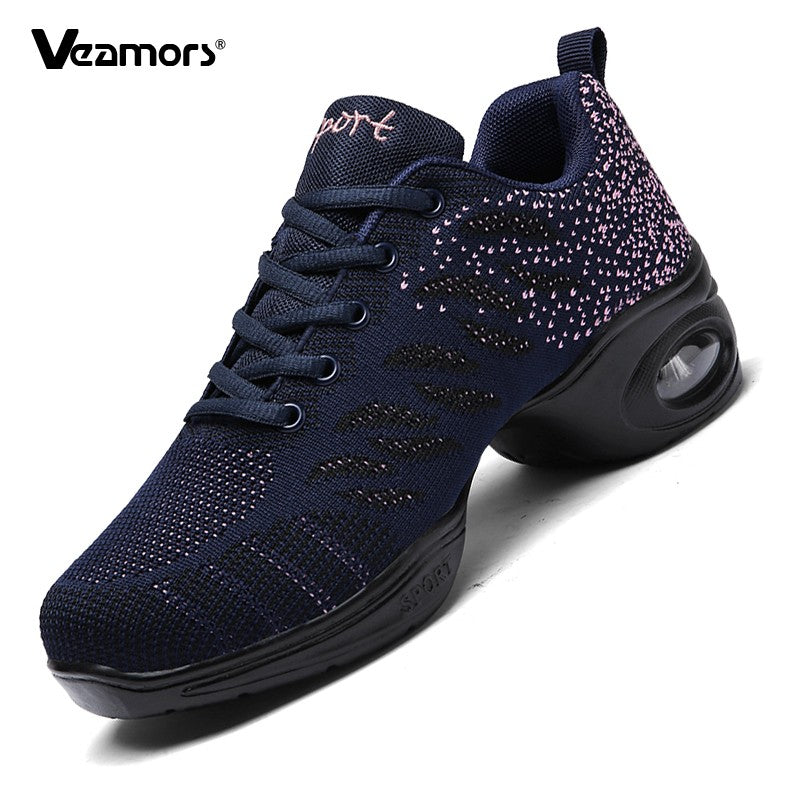 Ladies Modern Fashion Dance Shoes Breathable Mesh Jazz Dancing Shoes Ballroom Training Casual Sports Shoes Knitted Sneakers