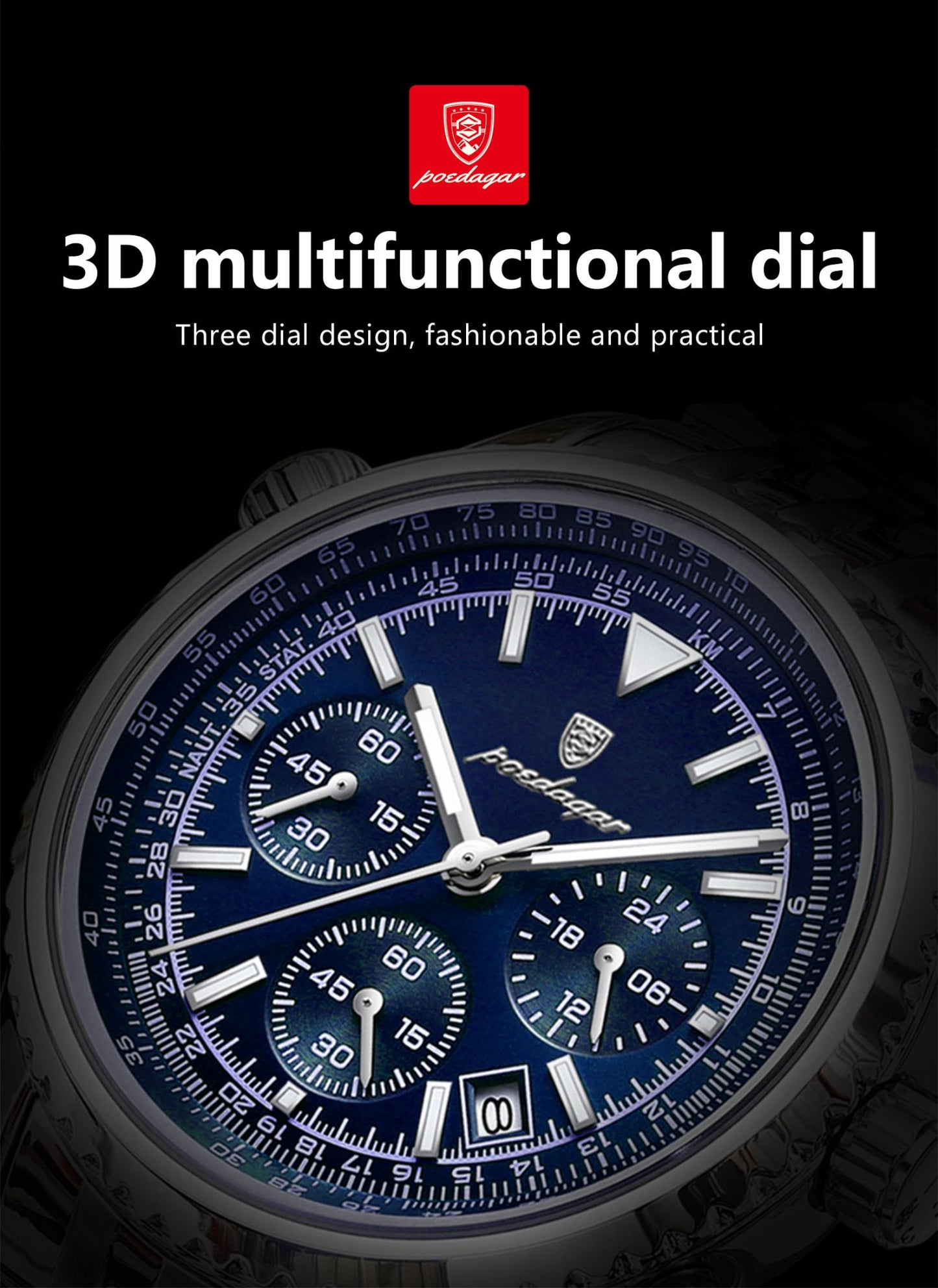 POEDAGAR Fashion Military Men's Watches Waterproof Luminous Date Chronograph Man Watch Stainless Steel Luxury Quartz Male Clock