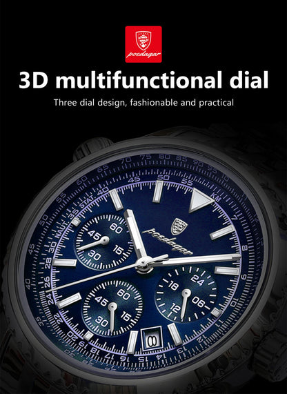 POEDAGAR Fashion Military Men's Watches Waterproof Luminous Date Chronograph Man Watch Stainless Steel Luxury Quartz Male Clock