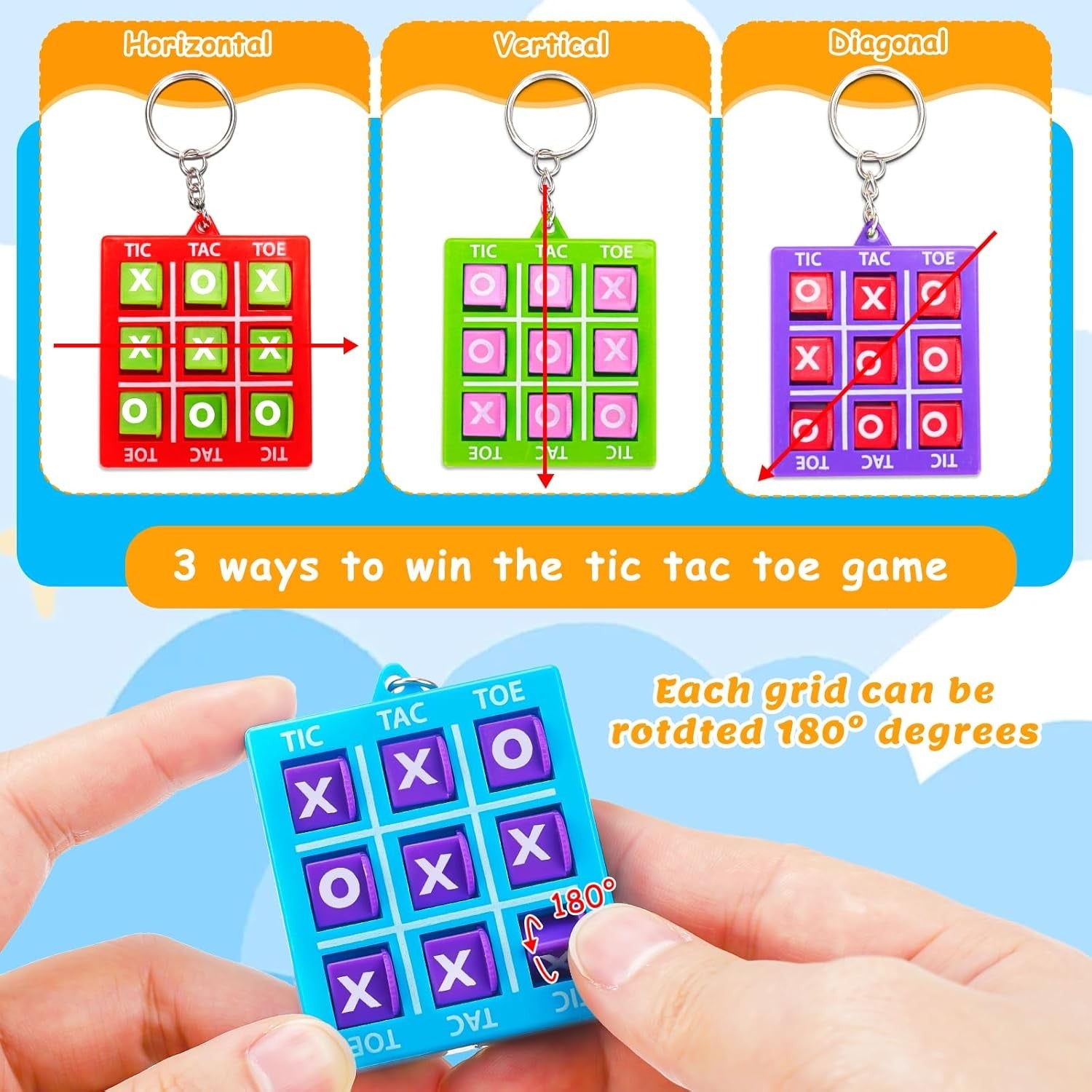 1/8pcs Tic Tac Toe Game Kids Educational Toy with Keychain Birthday Party Gift Goodie Stuffers Bag Pinata Filler Classroom Prize