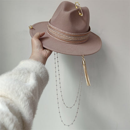 Vários chapéus DIY Chapéu Fedora com novos acessórios de corrente dourada, chapéu de inverno jazz hip-hop, chapéu de viagem, chapéu estilo punk, chapéu de igreja ????? ???????