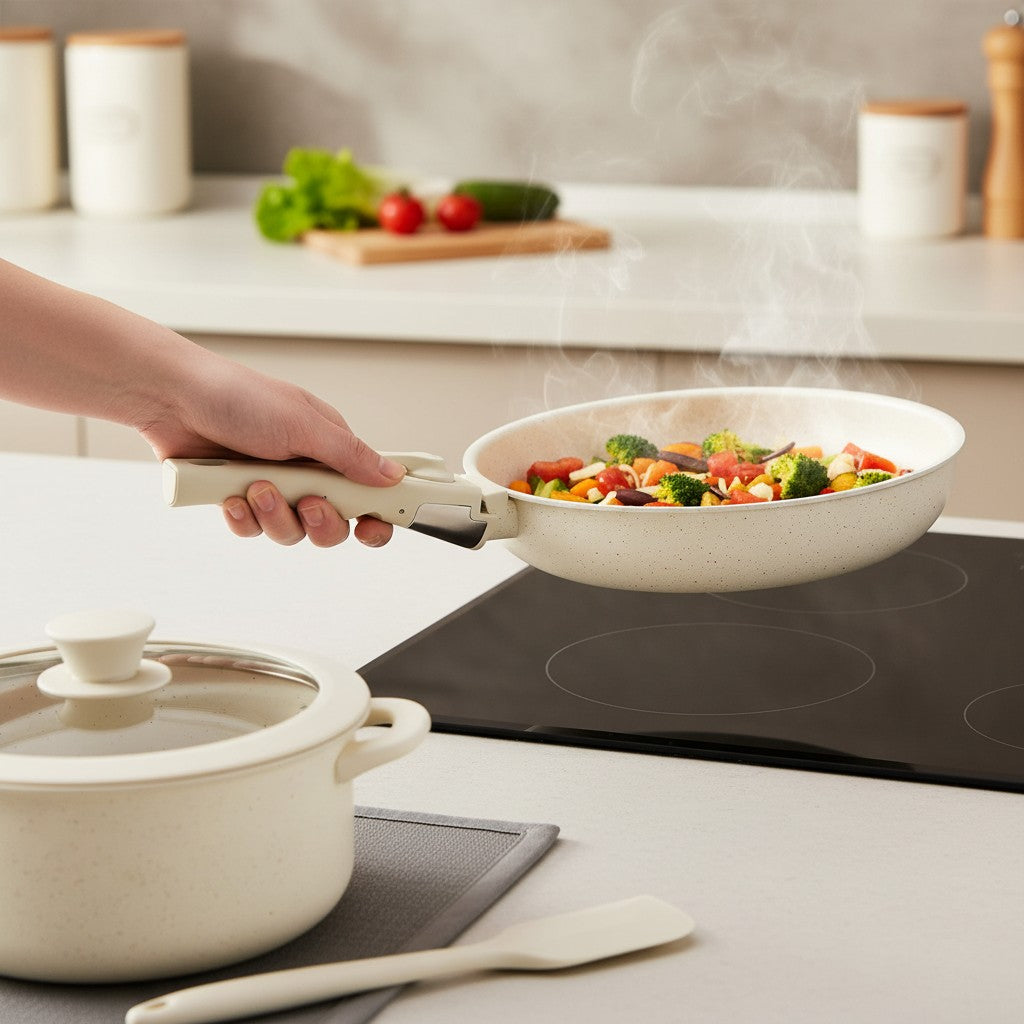 12 Pcs Ceramic Nonstick Cookware Set, Carote Pots and Pans with Removable Handles, Non-Toxic Cow Print Design Kitchen Essentials