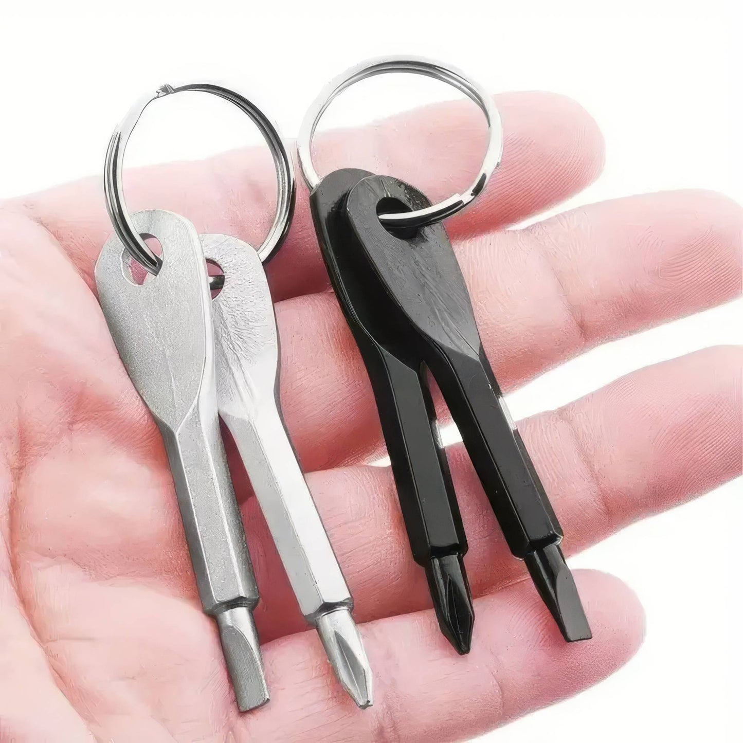 2 Chaveiros de Chave de Fenda em Preto/Prata, Aço Durável, Cabeça de Chave de Fenda, Adequado para Carros, Bicicletas e Motocicletas