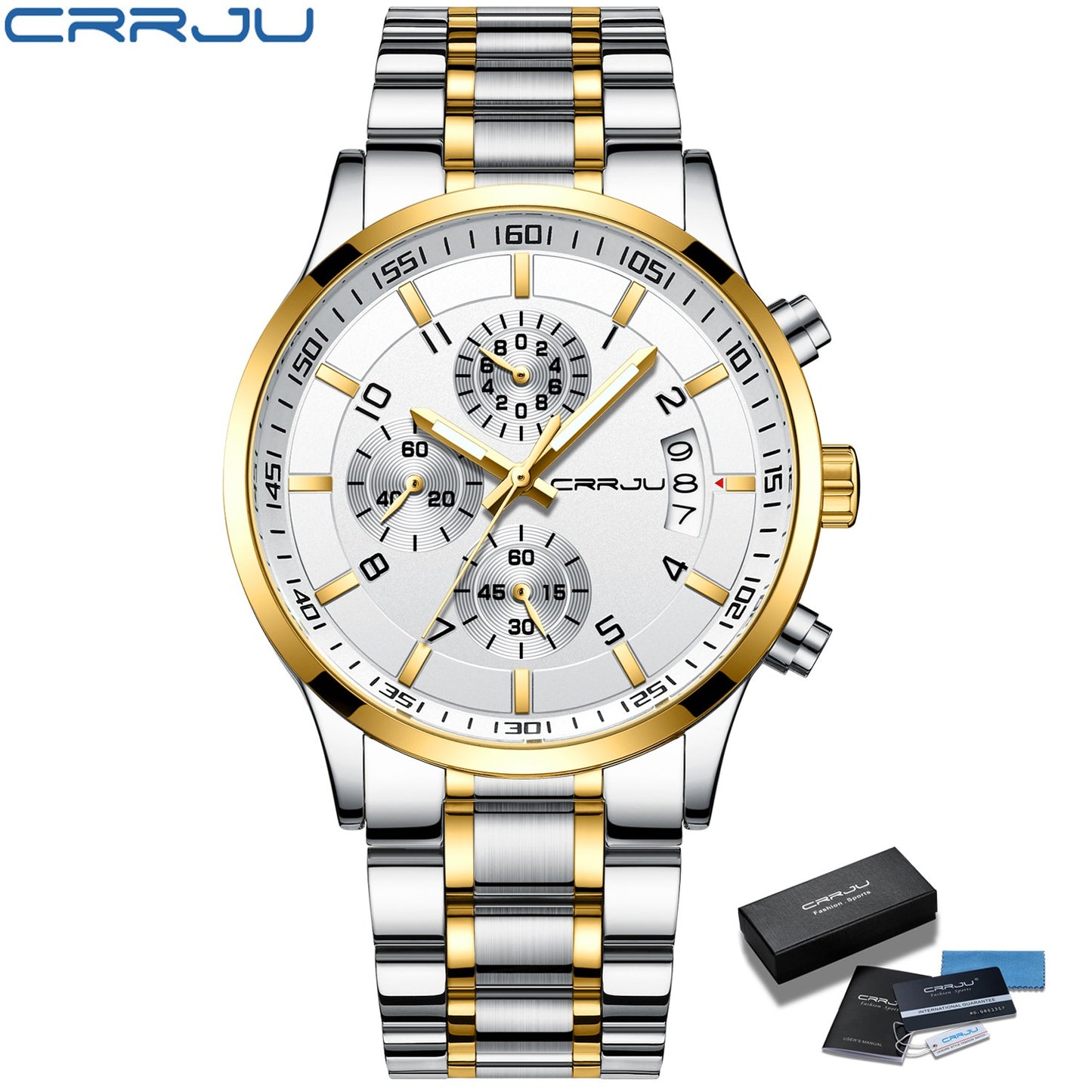 CRRJU Men Quartz Wristwatches Luxury Brand Sporty Chronograph Watches with 316 Stainless Steel Luminous Hands Male Clock Red