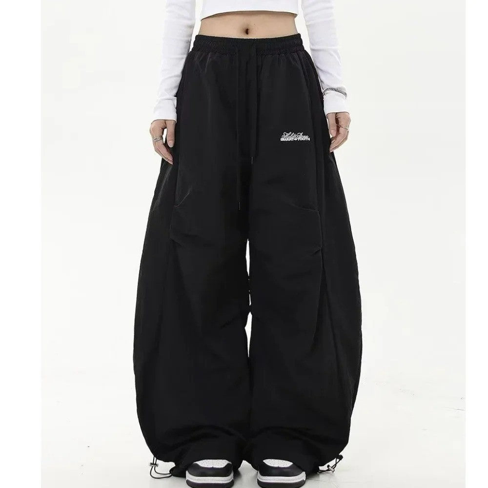 Retro Y2K Hip Hop Streetwear Casual Chic Matching Sweatpant Oversize Women's Wide Leg Pant Low Waist Drawstring Lady Cargo Pants
