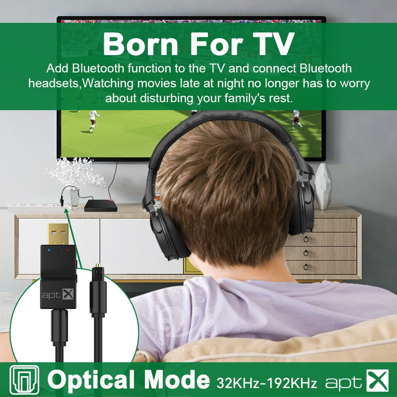 Transmissor de áudio sem fio Bluetooth óptico USB 2 em 1 Adaptador de transmissor de áudio de baixa latência para TV PC Adaptador de áudio sem fio USB