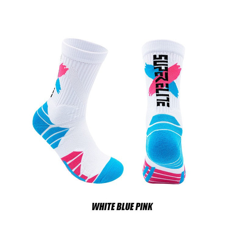 1 Pair High Tube Professional Practical Sport Socks Men's Towel Bottom Thickened Shock Absorbing Contrast Color Elite Socks