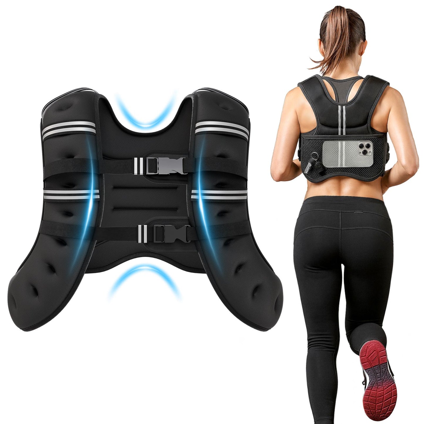 Weighted Vest Fitness 6lb/12lb/18lb/22lb with Reflective Strips Men Women for Workout Strength Training Running Jogging Walking