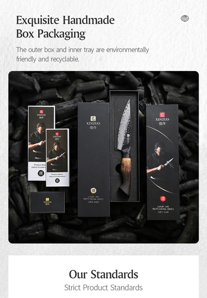 XINZUO 5.5" utility knife, 67 - Layer Damascus Masterpiece, forged with super steel, offers unrivaled sharpness and durability.