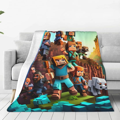 Cartoon Mines Pixel Game Crafts Flannel Blanket Super Warm Throw Blanket for Home Decor Decorative Street Trend Bedspread
