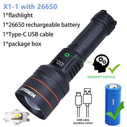 Super Bright Spotlight Long Range LED Flashlight With 26800 Parallel Battery Rechargeable Lamp Tactical Torch Waterproof Lantern