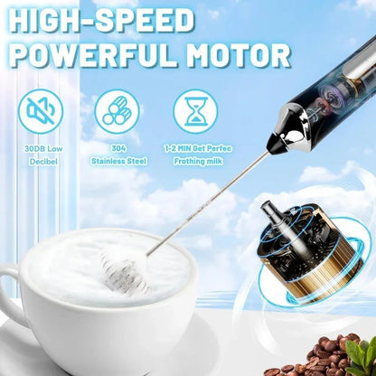 Batedor de ovos elétrico, máquina de café, espumador de bebidas portátil recarregável, batedeira de geleia e creme portátil de 3 velocidades, liquidificador de cozinha