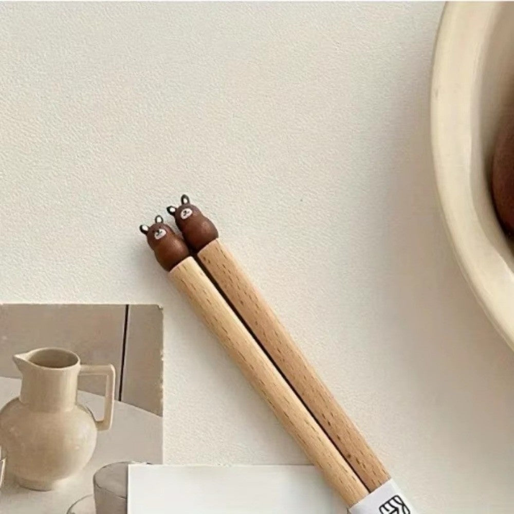 Hashis de Desenho Animado de Animais Fofos, Hashis de Madeira de Faia para Casais de Sushi, Utensílios de Jantar de Madeira Entalhados à Mão, Práticos e Bonitos