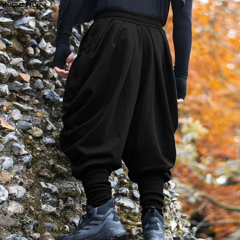 INCERUN Men Pants Solid Color Drawstring Joggers Casual Male Harem Pants Streetwear Loose Fashion Leisure Trousers Men S-5XL